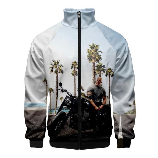 

american action movie cool 3d fast & furious presents hobbs & shaw cool japan stand collar zip sweatshirt fashion casual jacket, Black;brown