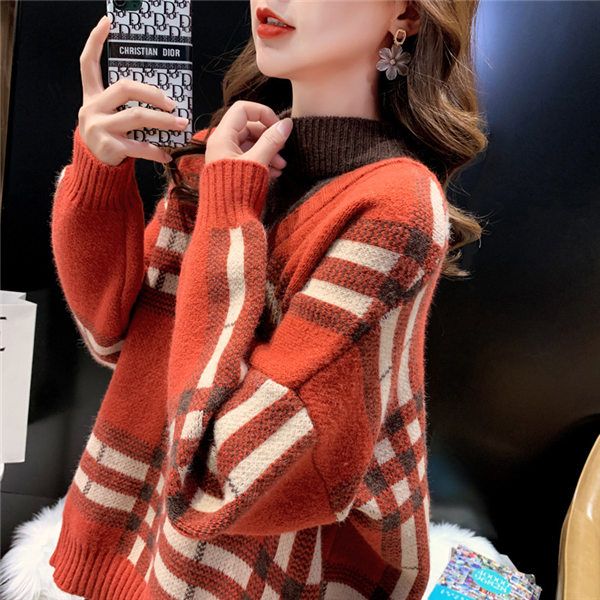 

spring autumn womens designer panelled v-neck sweaters fashion crew neck female pullover knits clothing, White;black