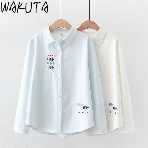 

wakuta japan style thick blouse students new fall winter 2020 sweet white chic fish embroidery fleece warm chic girls shirt