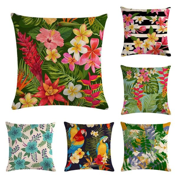 

leaf flowers pattern cotton linen throw pillow case colorful pillow square cushion cover home sofa car decorative
