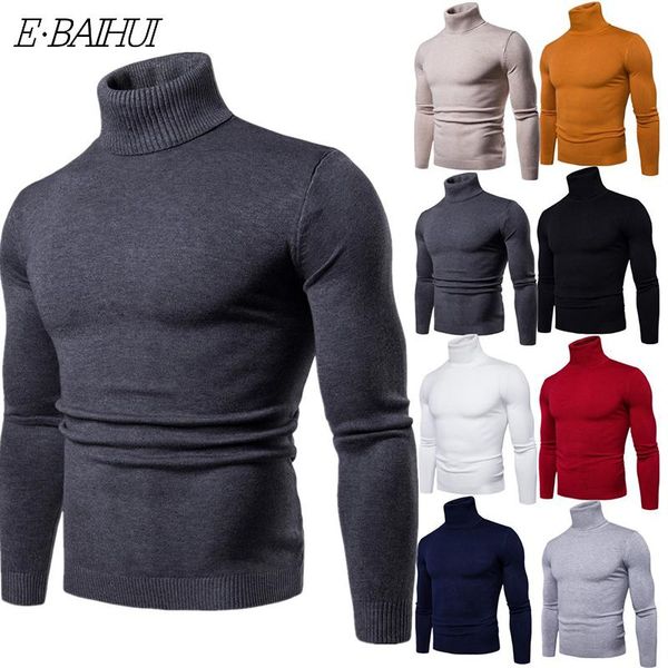 

men's sweaters e-baihui winter warm turtleneck sweater men fashion solid knitted mens 2021 casual male double collar slim fit pullover, White;black