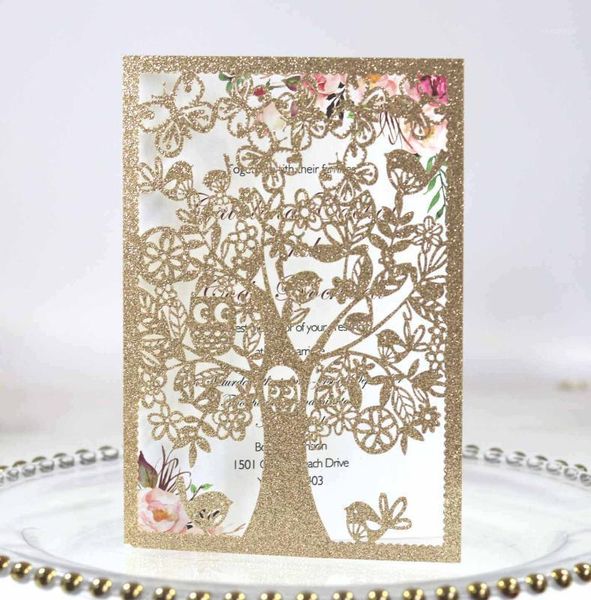 

glitter paper hollow tree with bird invitation card greeting cards1