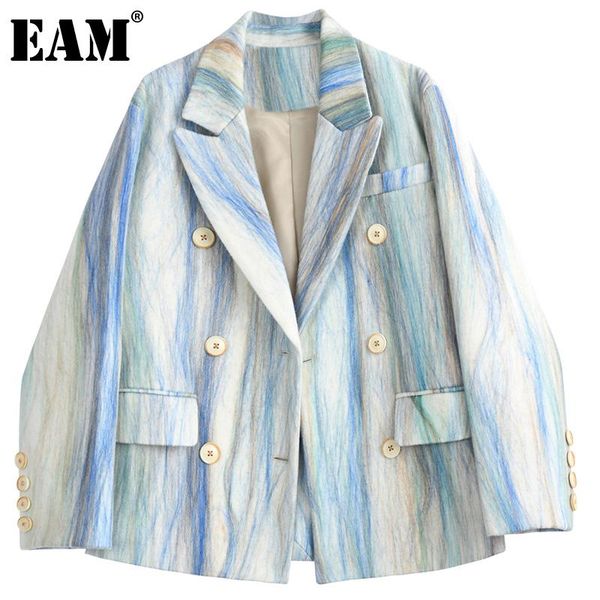 

eam] loose fit gradient color striped pattern woolen coat parkas new long sleeve women fashion tide autumn winter 2021 1dd3582, Black