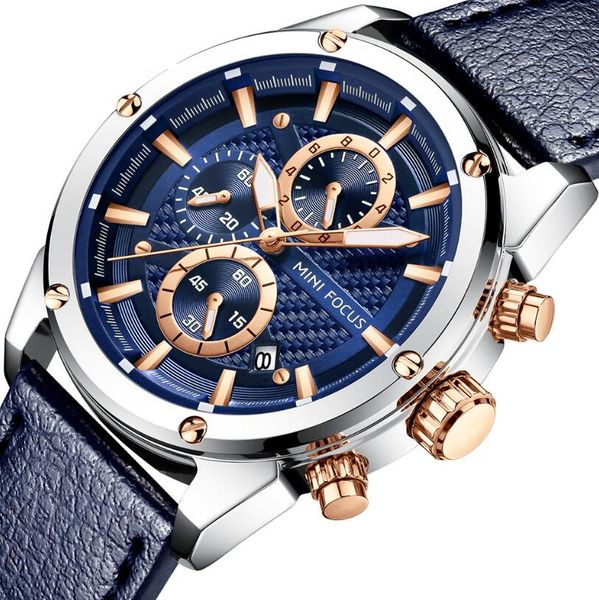 

2020 new retro mens watches leather strap chronograph sport fashion punk style quartz watch for men relogio masculino, Slivery;brown