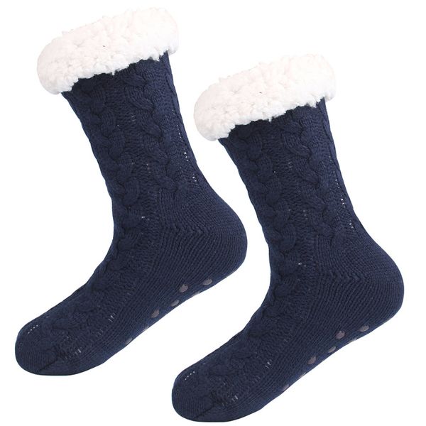 

new arrivals 3d stripes winter long bulk slipper socks women antislipper warm fleece ankle lined non-slip chunky christmas cashmere socks, Black