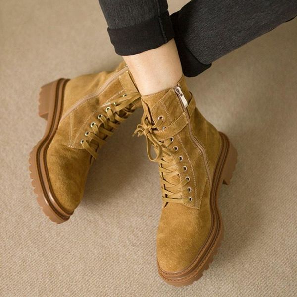 

boots 2021 winter round toe square heel full leather short cross strap buckle women shoes snow, Black