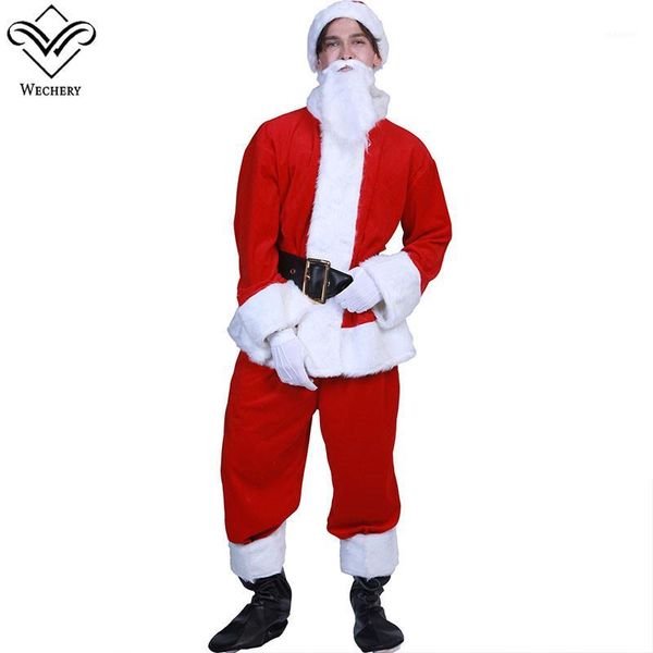 

wechery santa claus costume for men women plus size holiday christmas costume whole set with hat boots1, Black;red