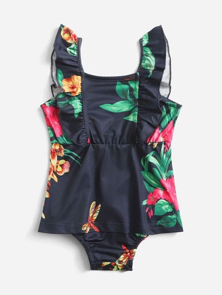 

baby dragonfly & floral print ruffle trim combo bodysuit dress she, Red;yellow