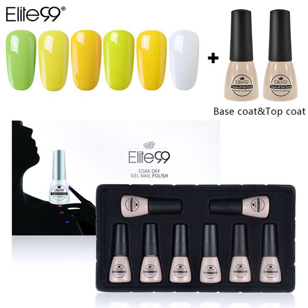

elite99 semi-permanent uv led enamel 8pcs nail polish gel kit with base and semi-permanent coat nail polish soakoff manicure, Red;pink