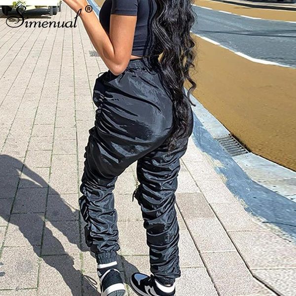 

simenual casual fashion high waist women stacked pants ruched sportswear streetwear pencil pants black fall winter 2020 trousers, Black;white