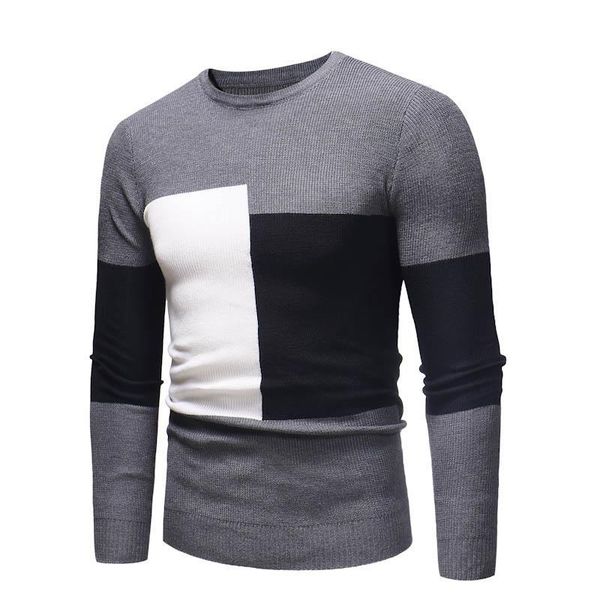 

men's sweaters pullover sweater men korean fashion patch color knitwear o-neck casual jersey black grey, White;black