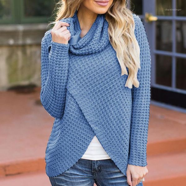 

2020 women's cowl neck long sleeve irregular button sweatshirt pullover fashion ladies knit autumn and winter sweater1, White;black