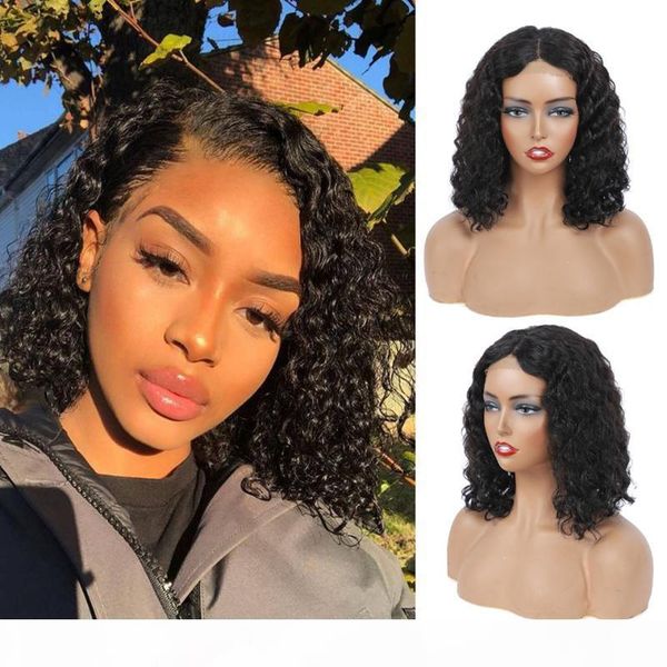 

deep wave short bob wigs for black women brazilian bob lace wigs pre plucked deep curly human hair hair 4*4, Black;brown