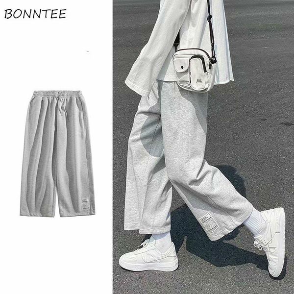 

men's pants men casual wide leg solid simple streetwear full-length daily fashion ulzzang korean style students harajuku young chic, Black
