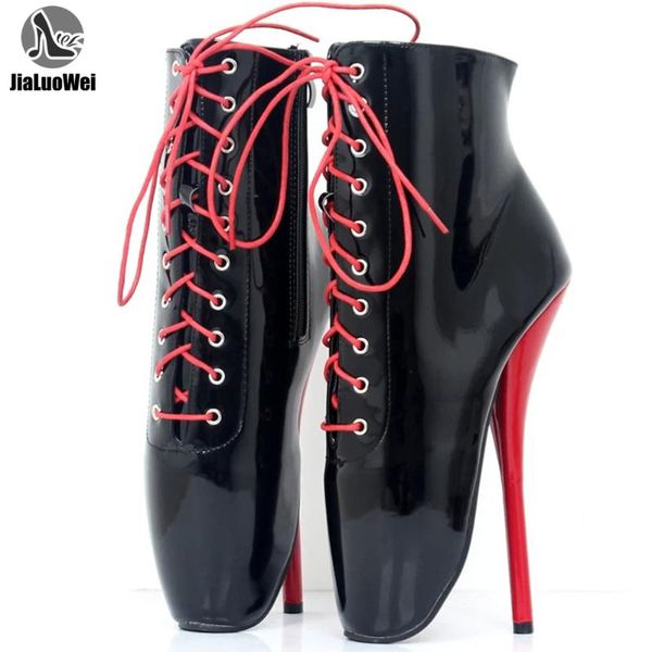 

women ballet ankle boots " super high heel pointed toe cross-tied fetish ladies boots big size 36-46, Black