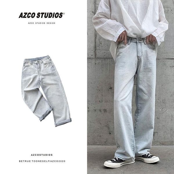 

korean straight jeans men's fashion solid color casual jeans pants men streetwear wild hip-hop loose denim trousers mens -2xl1, Blue