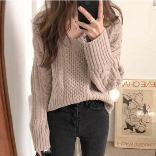 

v-neck knitted pullover sweater women croplong sleeve korean style casual fashion sweater 2020 autumn winter pull femme1, White;black