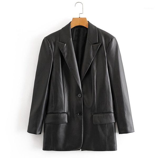 

women pu blazers coats 2020 autumn long sleeve single breasted blazer female elegant casual black blazer outerwear clothing1, White;black