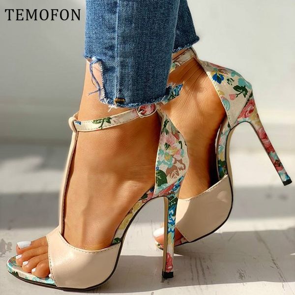 

temofon women high heels with ankle strap peep toe pumps ladies high heels sandals 2020 summer shoes tacones mujer hvt1039, Black
