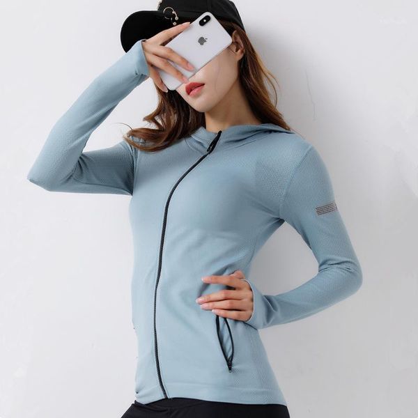 

running jackets women sport jacket zipper yoga coat fitness hoodies thumb hole sportwear gym workout hooded training clothes1, Black;red