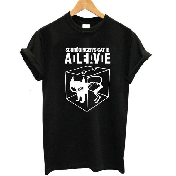 

ca0212b 100% cotton schrodinger s cat t shirt lady cartoon anime funny t-shirt women tshirt drop shipping, White