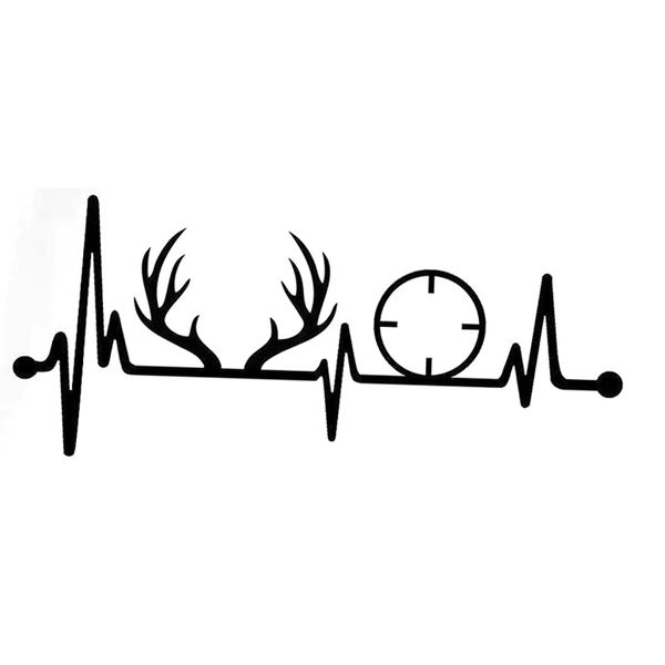 

17.8cm*7.7cm deer rack antlers gun heartbeat vinyl black/silver car sticker c22-1290