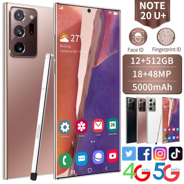 

NOTE20U+ Smartphones 12GB RAM 512GB ROM 48MP Celulares Face ID Unlocked Android Mobile Phones Wifi WCDMA Global 4G LTE