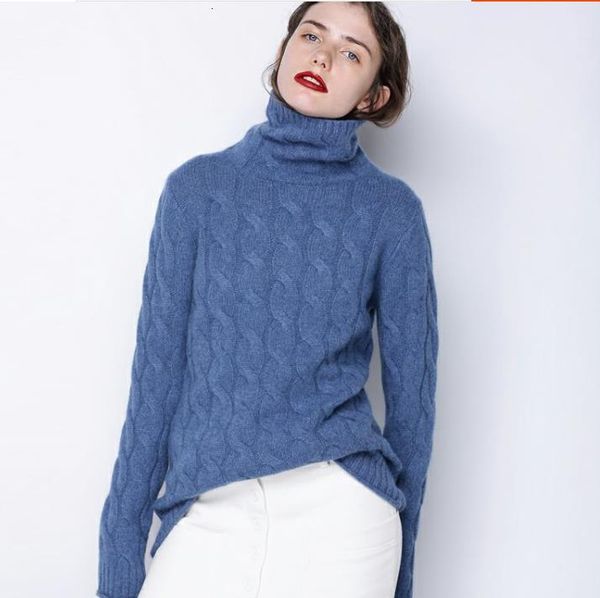 

2021 new 100% pure cashmere women turtleneck thick sweater winter twist pattern bottoming warm pullover pull femme hiver wh2z, Black;gray