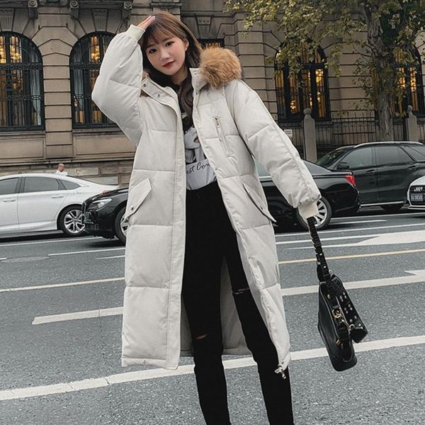 

ladies long slim-fit loose cotton down jacket, Black