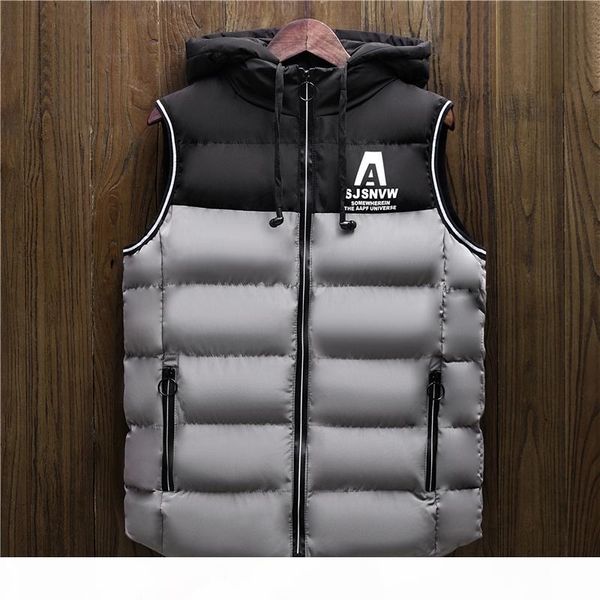 

fgkks fashion brand men hooded vest winter jacket waistcoat male sleeveless waterproof mens coat overcoat thicken warm vests, Black;white