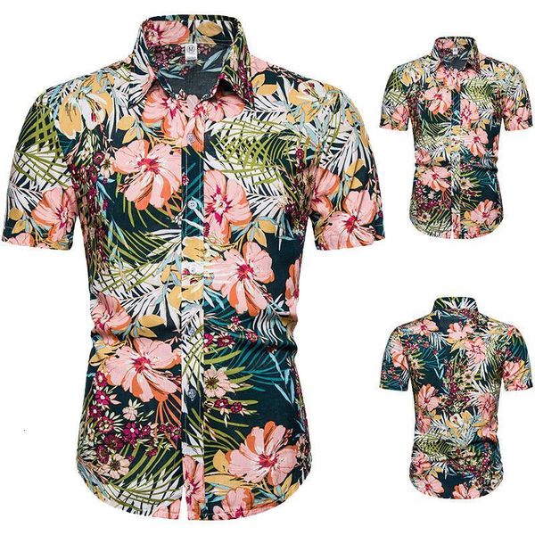 

hawaiian shirt men flower print short sleeve shirts casual slim fit beach holiday mens clothing chemise homme camisa masculina, White;black