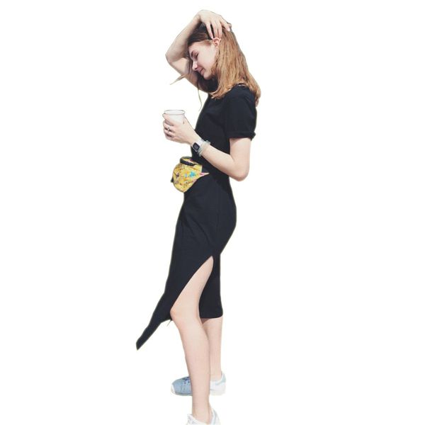 

2021 summer maxi t shirt female beach boho vintage bandage casual black party cotton dress longer size zn6d, Black;gray