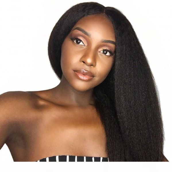 

brazilian virgin hair wigs kinky straight lace front wig glueless african american full lace wig 8-26 inch, Black;brown