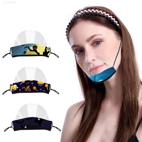 

new fashion halloween night lip language printed cotton protective all-in-one pvc dustproof and anti-haze washable mask wholesale