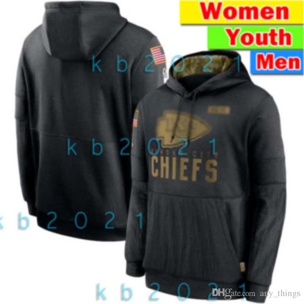 

kansas city chiefs men woemn youth sweatshirt 2020 salute to service sideline performance pullover football jacket hoodie black, Black;red