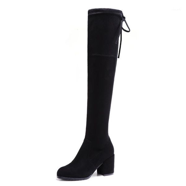 

women over the knee boots 2020 winter warm women shoes flocks boots ladies fashion high heels lace up long female footwear1, Black