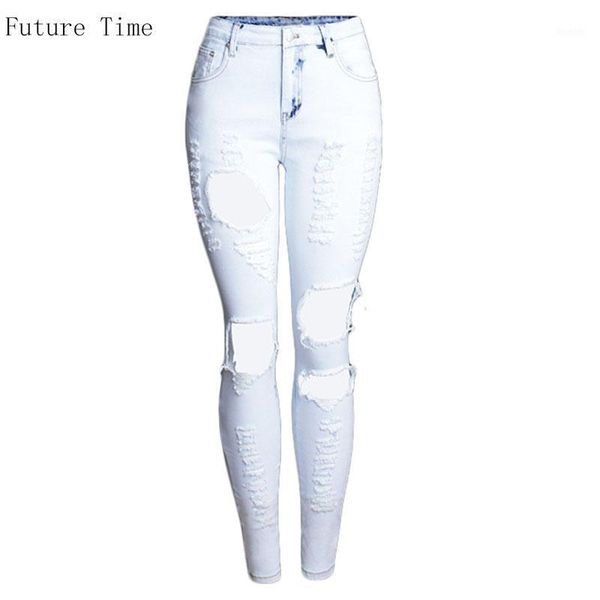 

big hole women jeans mid waist personality beggar hole elastic slim full length pencil pants casual female jeans nz2561, Blue