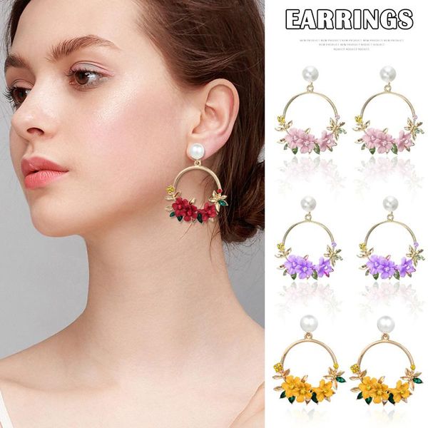 

1 pair earrings ear stud drop flower pendant jewelry decoration for women lady ll@17, Golden;silver