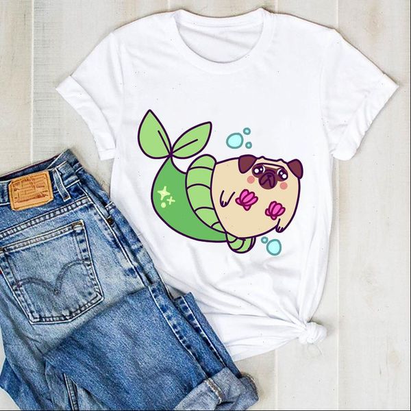 

women print lady dog pet summer fish mermaid print ladies clothes graphic t tee female tshirt womens shirt clothing, White