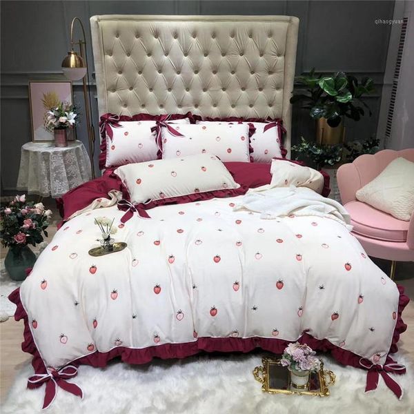 

luxury style duvet cover pillowcases bed sheet 4 pcs bed linen solid tie design strawberry garden fruit little flowers girls1