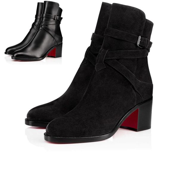 

fashion red bottom ankle boots women booty black leather ladies bottes red soles heels booties party wedding dress