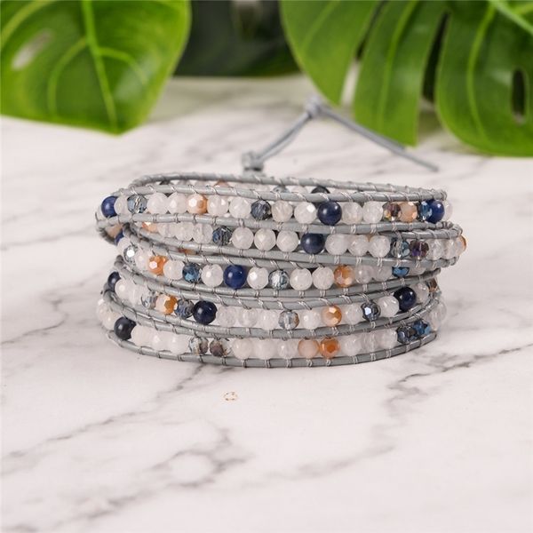 

ygline women boho bracelet natural stone 5x leather wrap bracelet stone beaded bracelet drop shippping y200107, Golden;silver
