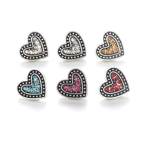 

10pcs lot new heart shape snap jewelry 12mm snap buttons with rhinestone charm button fit snap bracelets bangles for women h bbyxod