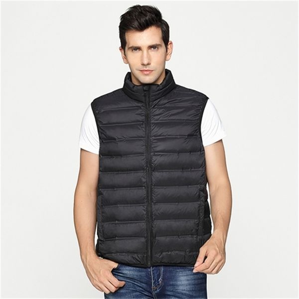 

2021 new men's ultra light down vest men portable v-neck sleeveless male winter windproof warm lightweight coat dmv5, Black