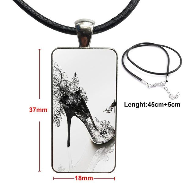 

pendant necklaces fashion glass cabochon rectangle necklace choker jewelry for men women party gift red high heel shoes, Silver