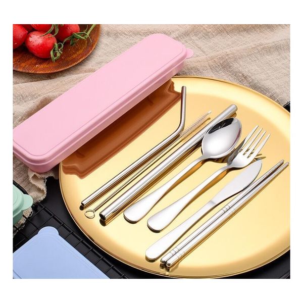

stainless steel flatware set portable cutlery set for outdoor travel picnic dinnerware set metal straw with b jllxqk ladyshome