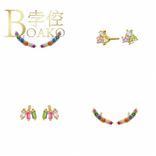 

boako colorful stud earrings for women 925 silver earrings 2020 fashionable cute girl jewelry pendientes brincos aretes, Golden;silver