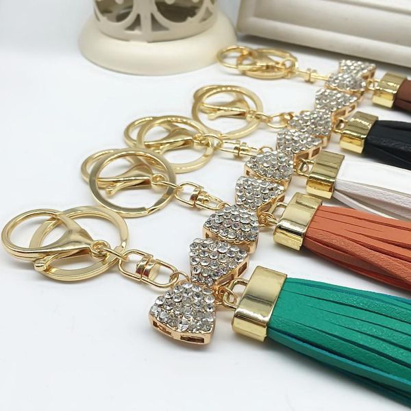 

new leather tassel keychain for women crystal bowknot keyring bag charm for keys porte cle llavero sleutelhanger eh628 h bbyfjk
