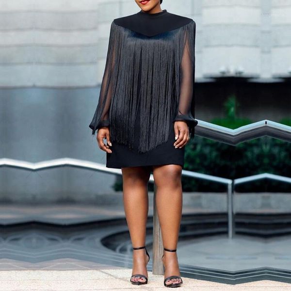 

two piece set black tassel shawl and long sleeve chiffon mini dress office ladies plus size 2pcs causal women sets 2xl1, White