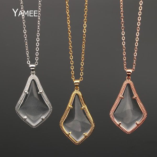 

pendant necklaces gold/rose gold/silver plated rhombus clear glass transparent purify stone for women